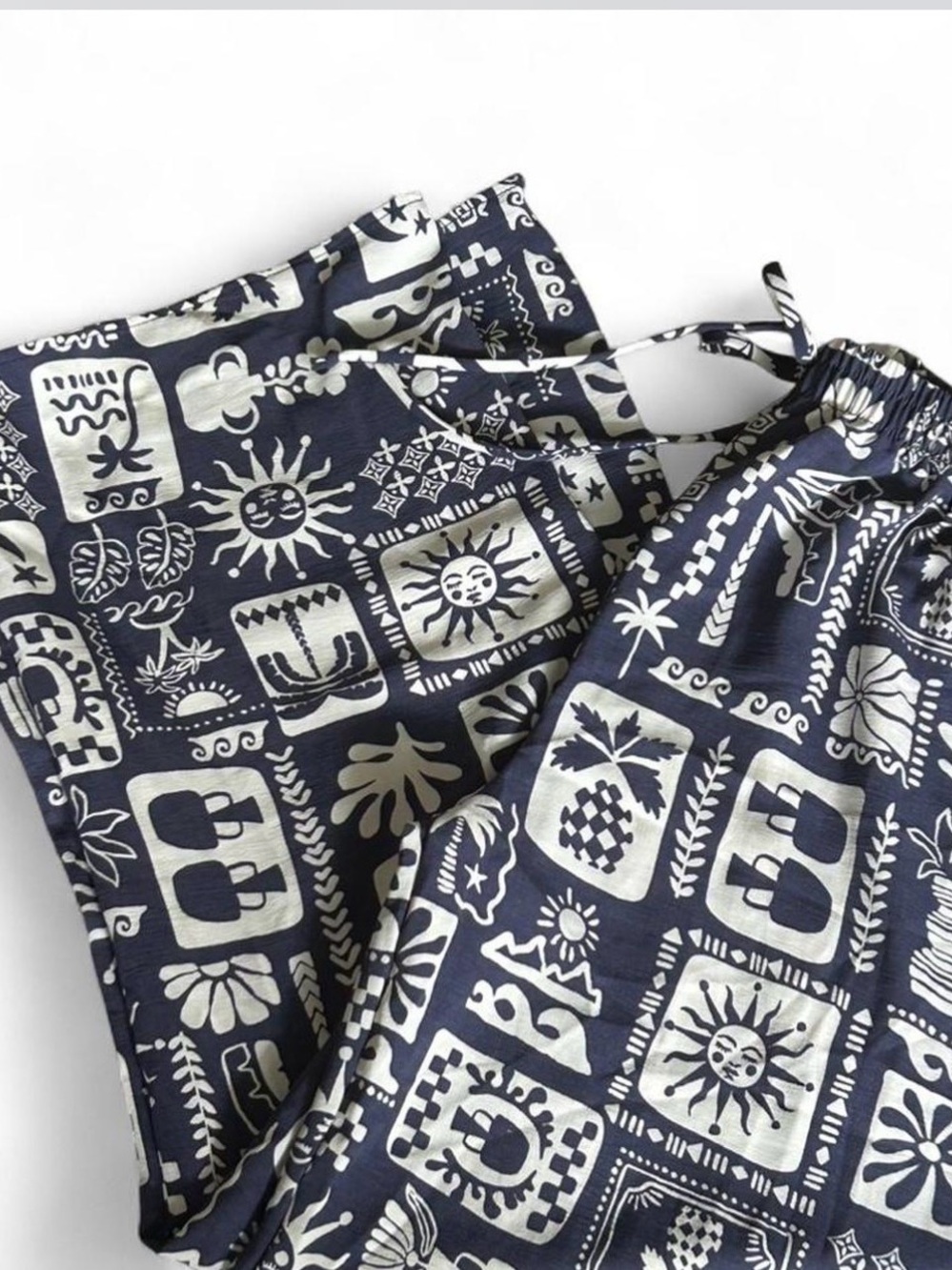See You Monday Navy and Cream Bohemian Print Pants